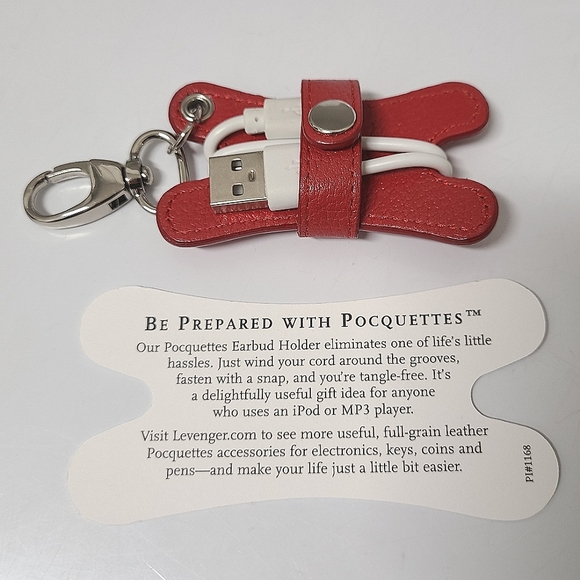 Levenger Red Leather Pocquettes Cable/Cord Clip-on Holder - Picture 6 of 14